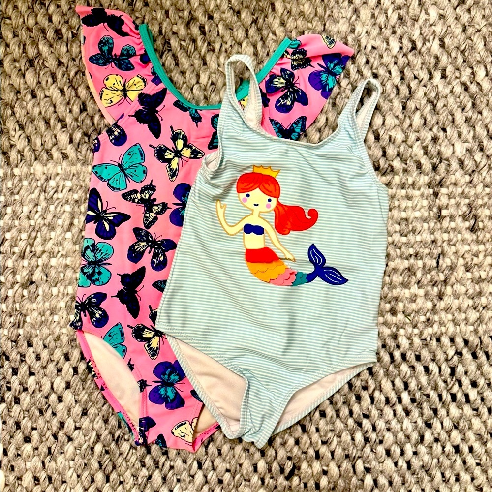 Girls 4T Swimsuit Bundle | Sweet Pineapple Mermaid Suit, WaveZONE Butterfly Suit